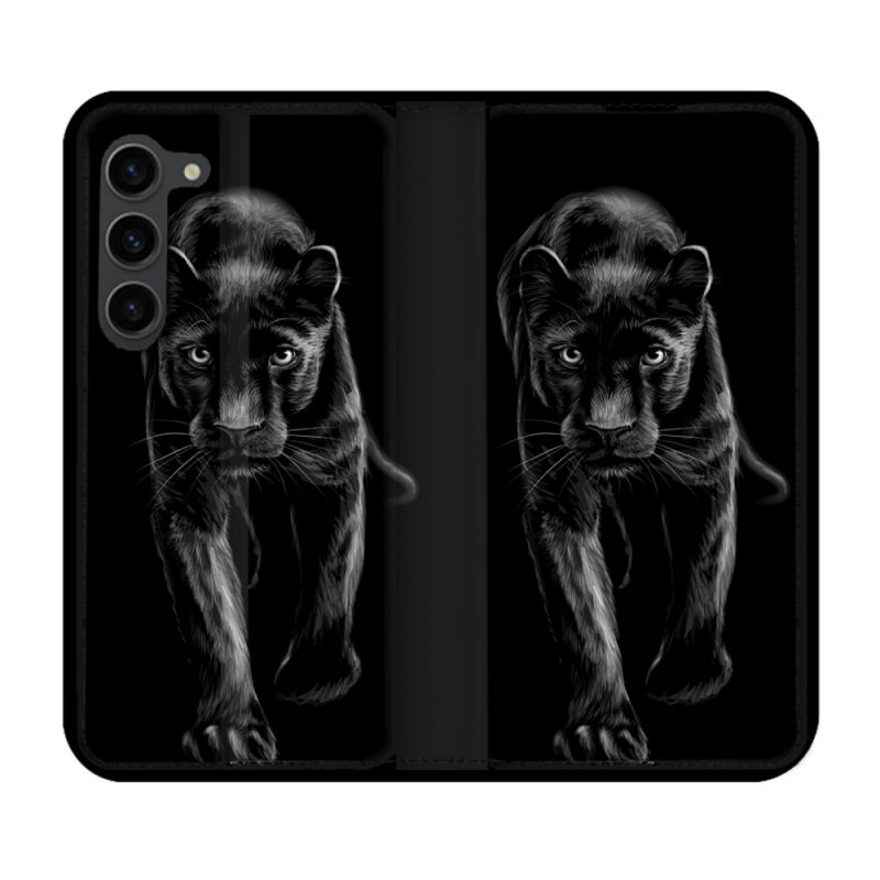 Housse Cuir Portefeuille Pour Samsung Galaxy S23 Plus Animal Panthère Noire