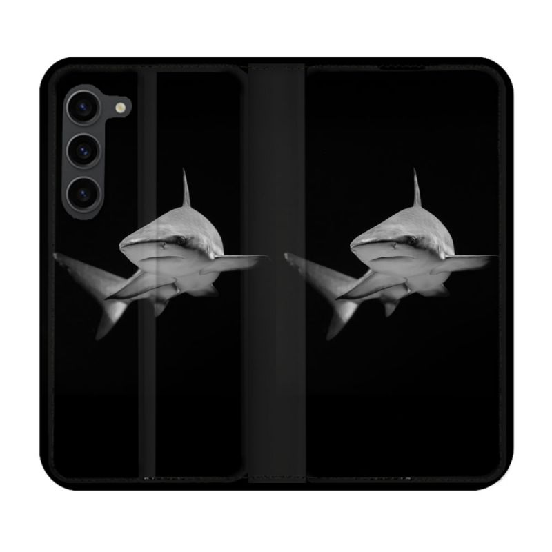 Housse Cuir Portefeuille Pour Samsung Galaxy S23 Plus Animal Requin Sombre