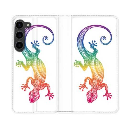 Housse Cuir Portefeuille Pour Samsung Galaxy S23 Plus Animal Salamandre Color