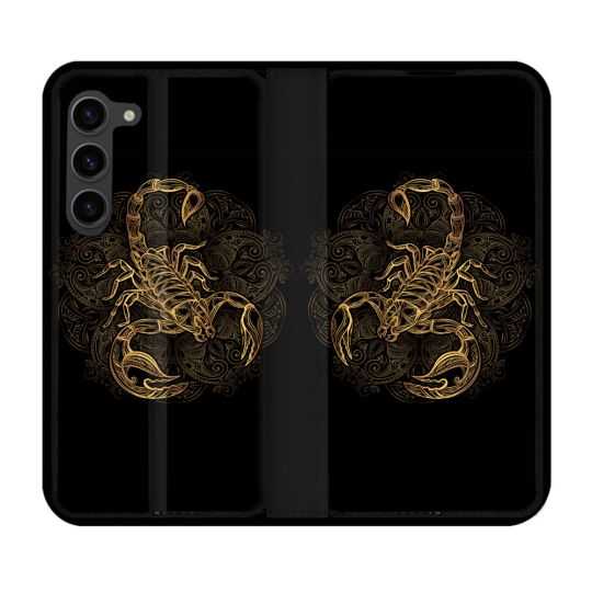 Housse Cuir Portefeuille Pour Samsung Galaxy S23 Plus Animal Scorpion Fresque