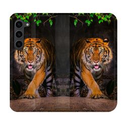 Housse Cuir Portefeuille Pour Samsung Galaxy S23 Plus Animal Tigre Jungle