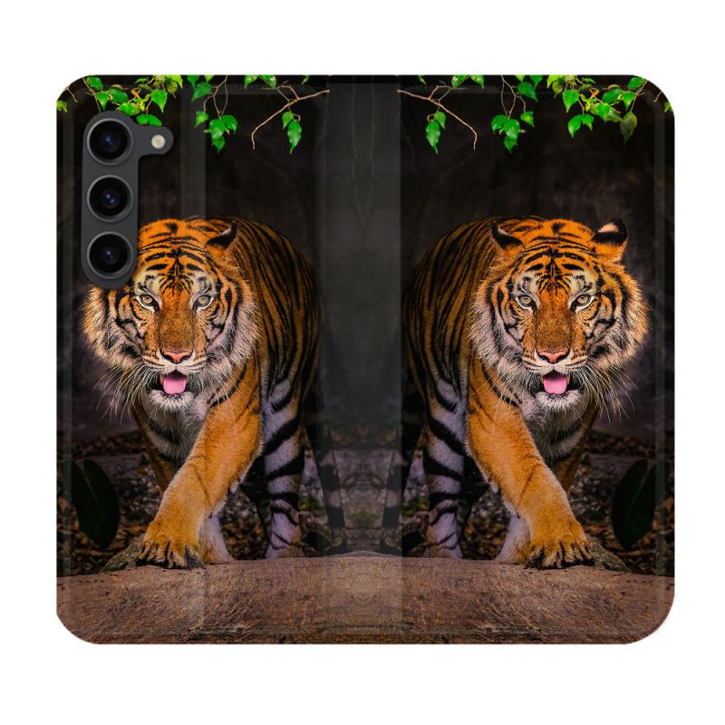 Housse Cuir Portefeuille Pour Samsung Galaxy S23 Plus Animal Tigre Jungle