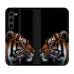 Housse Cuir Portefeuille Pour Samsung Galaxy S23 Plus Animal Tigre Noir