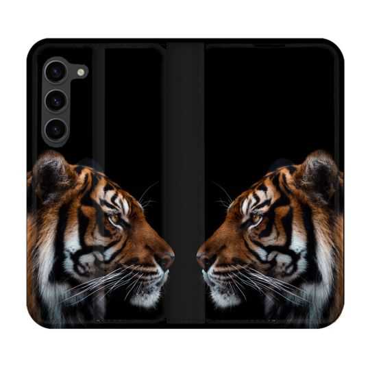 Housse Cuir Portefeuille Pour Samsung Galaxy S23 Plus Animal Tigre Noir