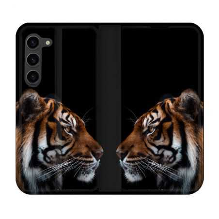 Housse Cuir Portefeuille Pour Samsung Galaxy S23 Plus Animal Tigre Noir