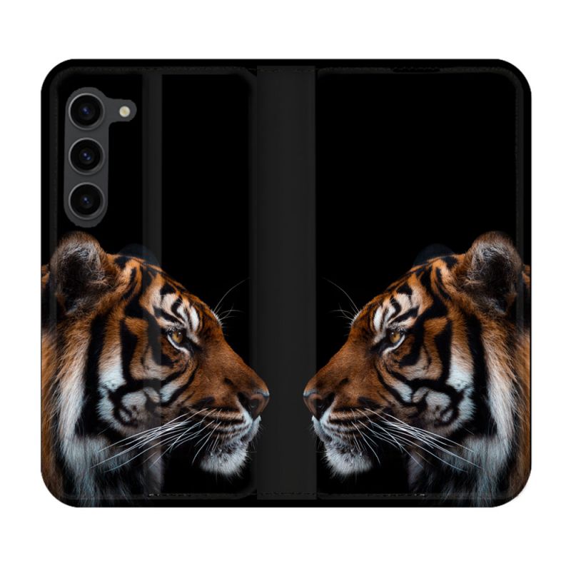 Housse Cuir Portefeuille Pour Samsung Galaxy S23 Plus Animal Tigre Noir
