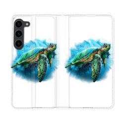 Housse Cuir Portefeuille Pour Samsung Galaxy S23 Plus Animal Tortue Blanche multicolore