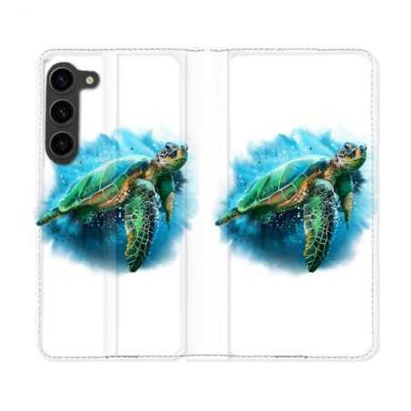 Housse Cuir Portefeuille Pour Samsung Galaxy S23 Plus Animal Tortue Blanche multicolore