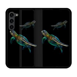 Housse Cuir Portefeuille Pour Samsung Galaxy S23 Plus Animal Tortue Noire multicolore