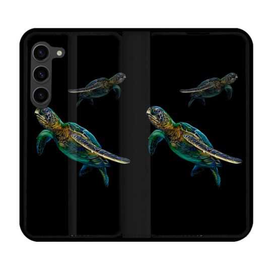 Housse Cuir Portefeuille Pour Samsung Galaxy S23 Plus Animal Tortue Noire multicolore