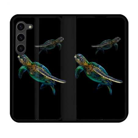 Housse Cuir Portefeuille Pour Samsung Galaxy S23 Plus Animal Tortue Noire multicolore