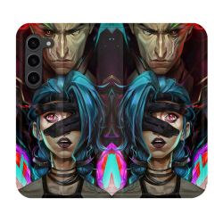 Housse Cuir Portefeuille Pour Samsung Galaxy S23 Plus Arcane Jynx Bleu