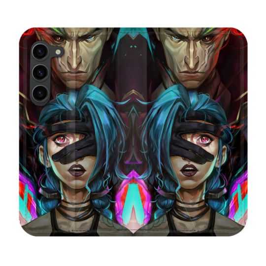 Housse Cuir Portefeuille Pour Samsung Galaxy S23 Plus Arcane Jynx Bleu