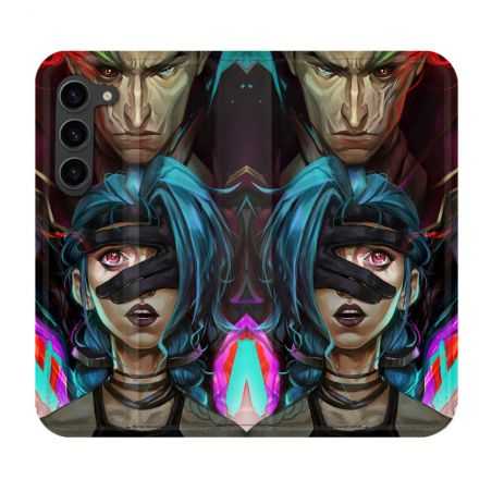 Housse Cuir Portefeuille Pour Samsung Galaxy S23 Plus Arcane Jynx Bleu