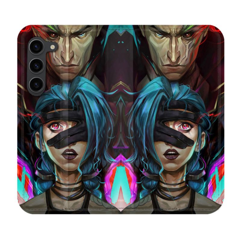 Housse Cuir Portefeuille Pour Samsung Galaxy S23 Plus Arcane Jynx Bleu