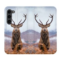 Housse Cuir Portefeuille Pour Samsung Galaxy S23 Plus Chasse Chevreuil Montagne