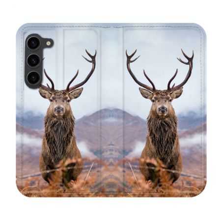 Housse Cuir Portefeuille Pour Samsung Galaxy S23 Plus Chasse Chevreuil Montagne