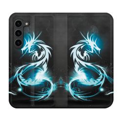 Housse Cuir Portefeuille Pour Samsung Galaxy S23 Plus Fantastique Dragon Bleu