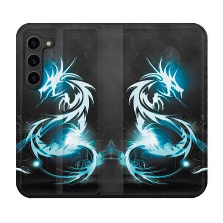 Housse Cuir Portefeuille Pour Samsung Galaxy S23 Plus Fantastique Dragon Bleu