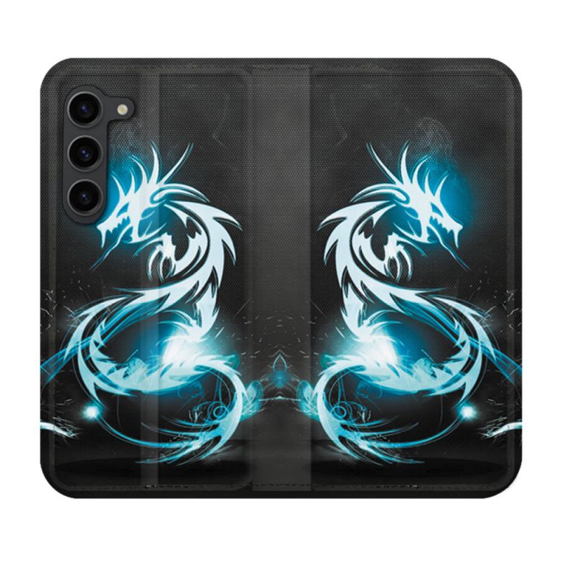 Housse Cuir Portefeuille Pour Samsung Galaxy S23 Plus Fantastique Dragon Bleu