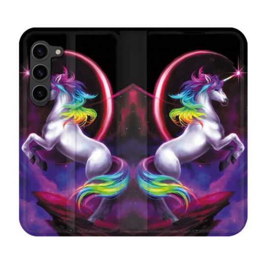 Housse Cuir Portefeuille Pour Samsung Galaxy S23 Plus Fantastique Licorne Arc en ciel