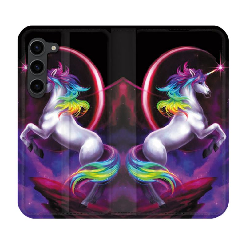 Housse Cuir Portefeuille Pour Samsung Galaxy S23 Plus Fantastique Licorne Arc en ciel