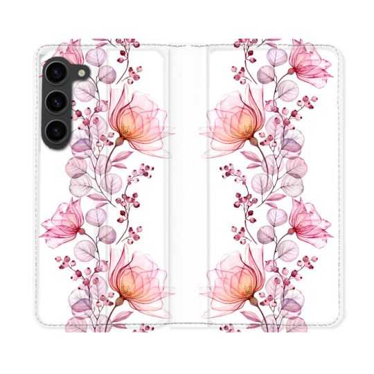 Housse Cuir Portefeuille Pour Samsung Galaxy S23 Plus Fleur Eclosion