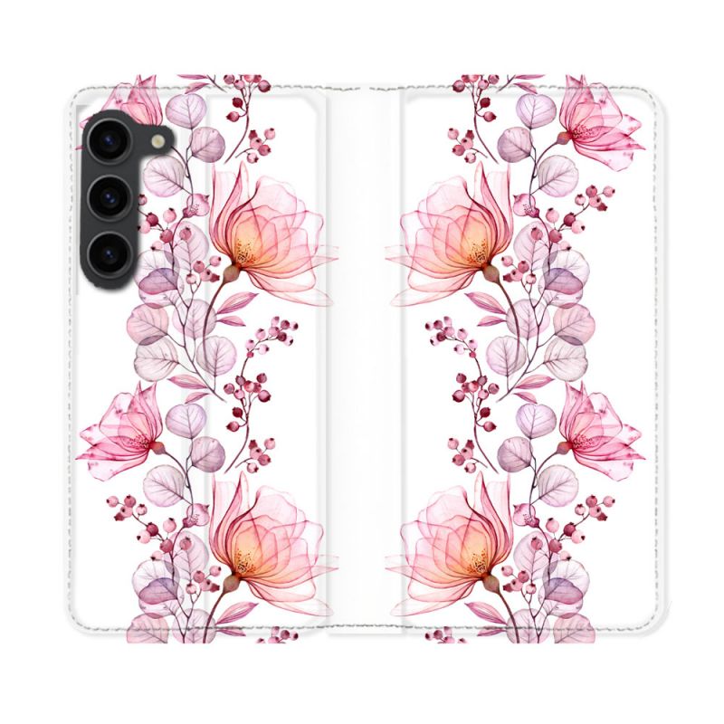 Housse Cuir Portefeuille Pour Samsung Galaxy S23 Plus Fleur Eclosion