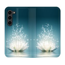 Housse Cuir Portefeuille Pour Samsung Galaxy S23 Plus Fleur Lotus Blanc