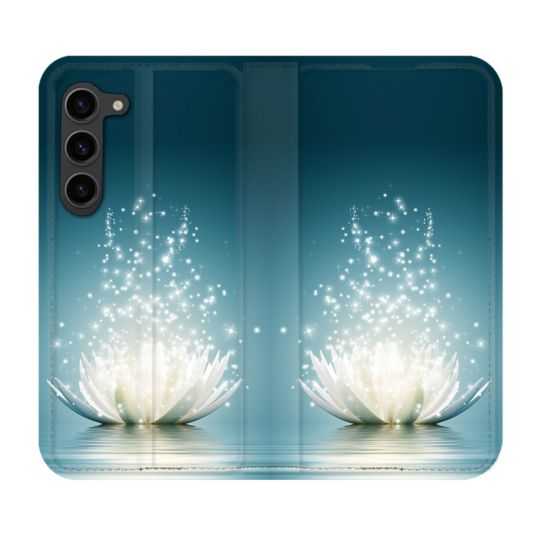 Housse Cuir Portefeuille Pour Samsung Galaxy S23 Plus Fleur Lotus Blanc