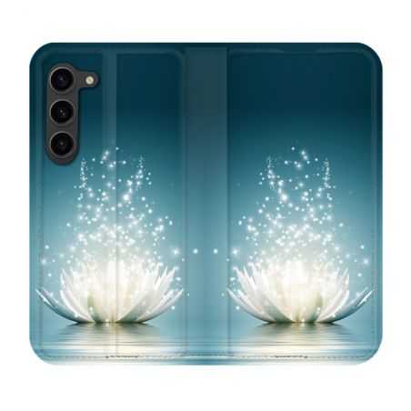 Housse Cuir Portefeuille Pour Samsung Galaxy S23 Plus Fleur Lotus Blanc