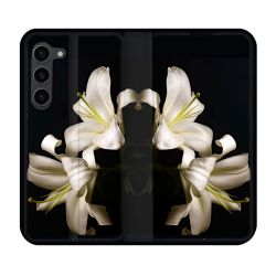 Housse Cuir Portefeuille Pour Samsung Galaxy S23 Plus Fleur Lys Noir