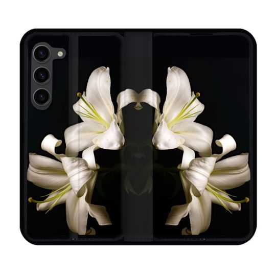 Housse Cuir Portefeuille Pour Samsung Galaxy S23 Plus Fleur Lys Noir