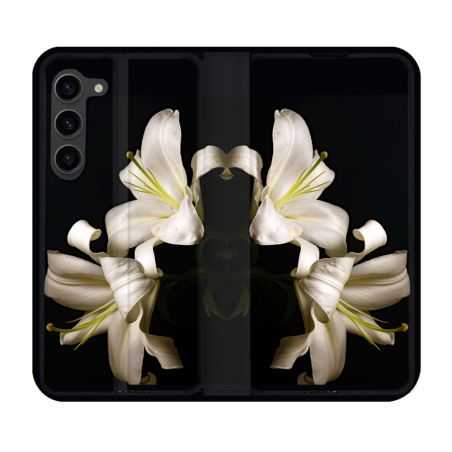 Housse Cuir Portefeuille Pour Samsung Galaxy S23 Plus Fleur Lys Noir