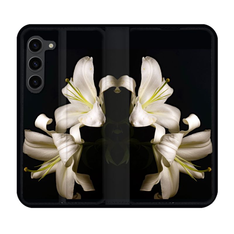 Housse Cuir Portefeuille Pour Samsung Galaxy S23 Plus Fleur Lys Noir