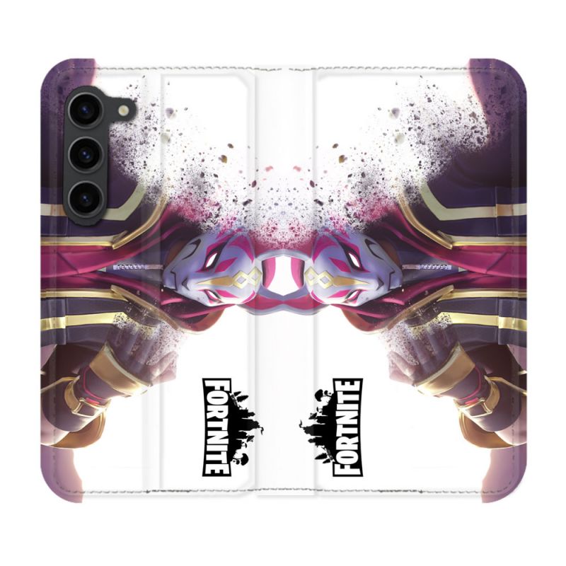 Housse Cuir Portefeuille Pour Samsung Galaxy S23 Plus Fortnite Blanc