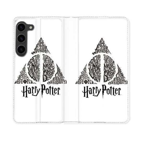Housse Cuir Portefeuille Pour Samsung Galaxy S23 Plus Harry Potter Hollows triangle Blanc