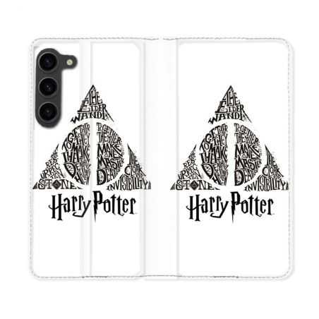 Housse Cuir Portefeuille Pour Samsung Galaxy S23 Plus Harry Potter Hollows triangle Blanc