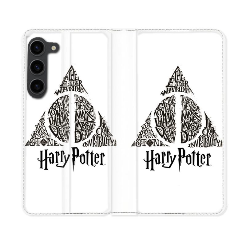 Housse Cuir Portefeuille Pour Samsung Galaxy S23 Plus Harry Potter Hollows triangle Blanc