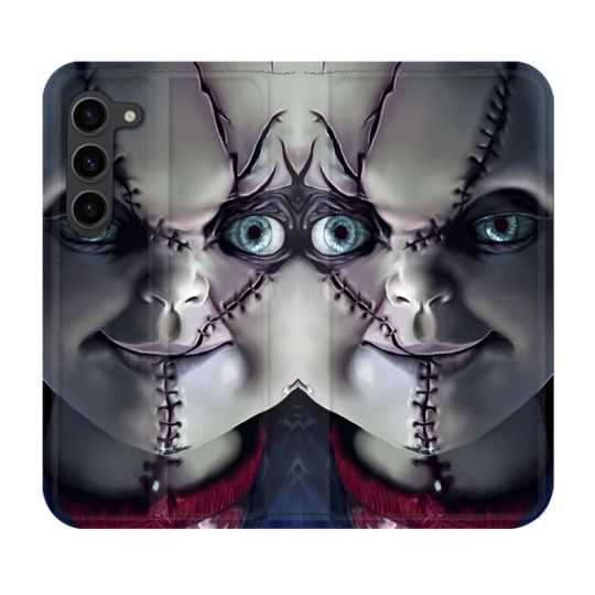 Housse Cuir Portefeuille Pour Samsung Galaxy S23 Plus Horreur Chucky Cicatrice