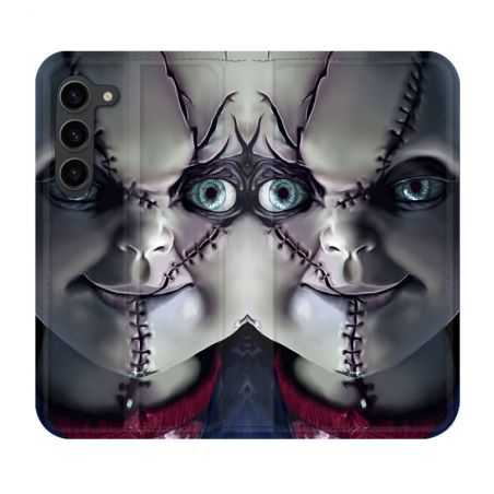 Housse Cuir Portefeuille Pour Samsung Galaxy S23 Plus Horreur Chucky Cicatrice