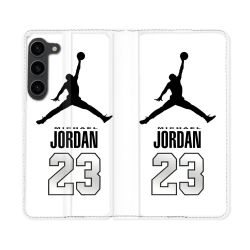 Housse Cuir Portefeuille Pour Samsung Galaxy S23 Plus Jordan 23 Blanc
