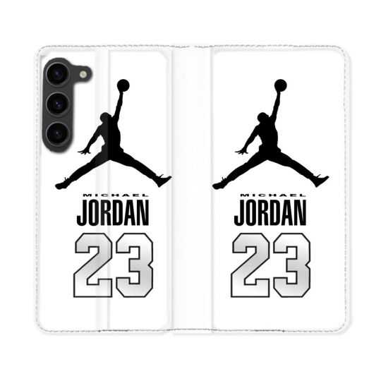 Housse Cuir Portefeuille Pour Samsung Galaxy S23 Plus Jordan 23 Blanc