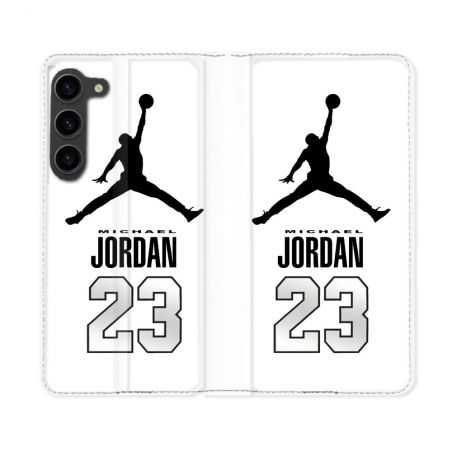 Housse Cuir Portefeuille Pour Samsung Galaxy S23 Plus Jordan 23 Blanc