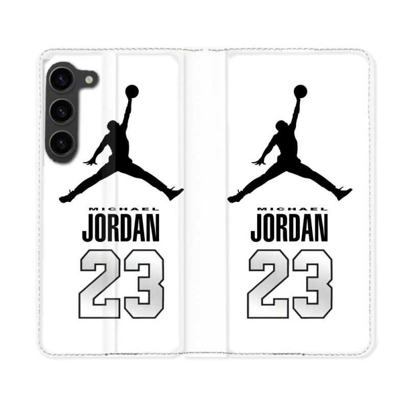 Housse Cuir Portefeuille Pour Samsung Galaxy S23 Plus Jordan 23 Blanc