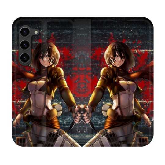 Housse Cuir Portefeuille Pour Samsung Galaxy S23 Plus Manga Attaque Titans Mikasa