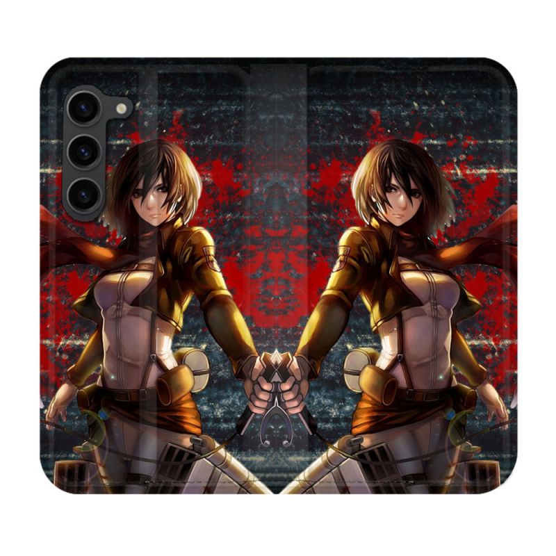 Housse Cuir Portefeuille Pour Samsung Galaxy S23 Plus Manga Attaque Titans Mikasa