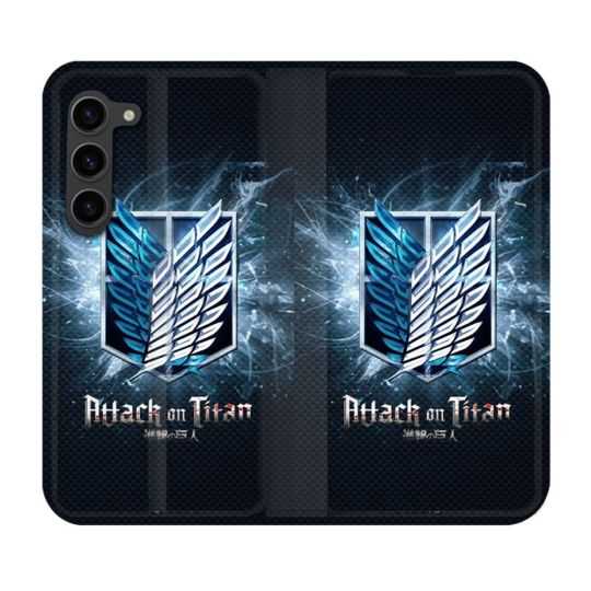 Housse Cuir Portefeuille Pour Samsung Galaxy S23 Plus Manga Attaque Titans Noir