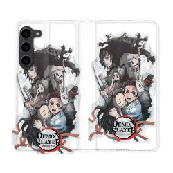 Housse Cuir Portefeuille Pour Samsung Galaxy S23 Plus Manga Demon Slayer Blanc