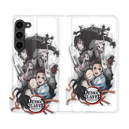 Housse Cuir Portefeuille Pour Samsung Galaxy S23 Plus Manga Demon Slayer Blanc